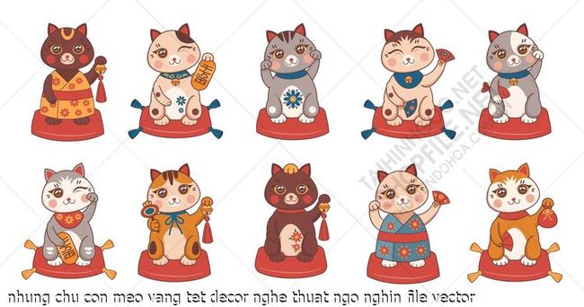 nhung chu con meo vang tet decor nghe thuat ngo nghin file vector